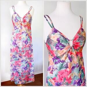 Vintage 70s / 80s Pink Purple Keyhole Slip Dress by Barbizon //‎ Size Medium